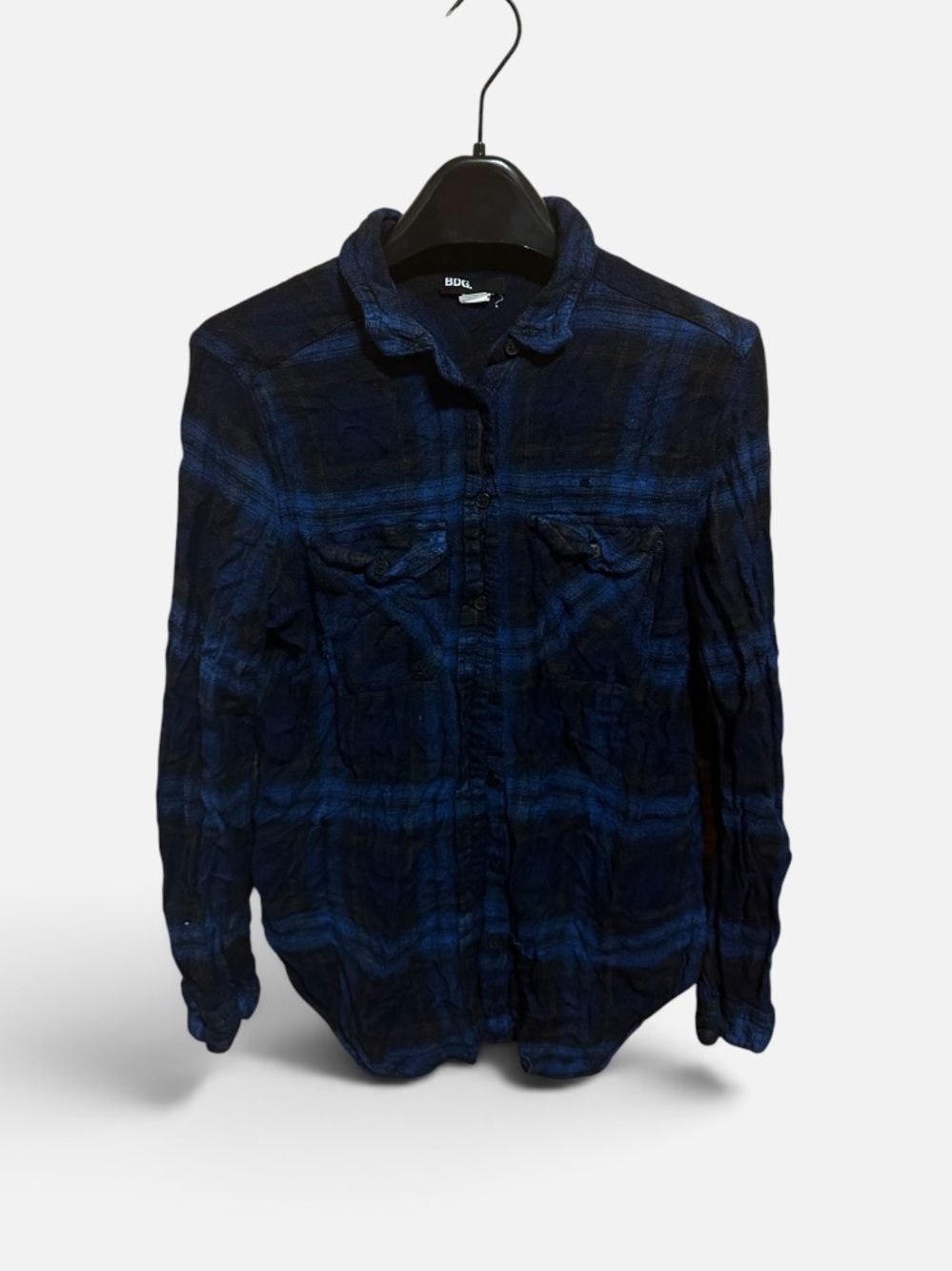 BDG Women's Black and Blue Plaid Button-Down Shirt/Flannel - Picture 3 of 5